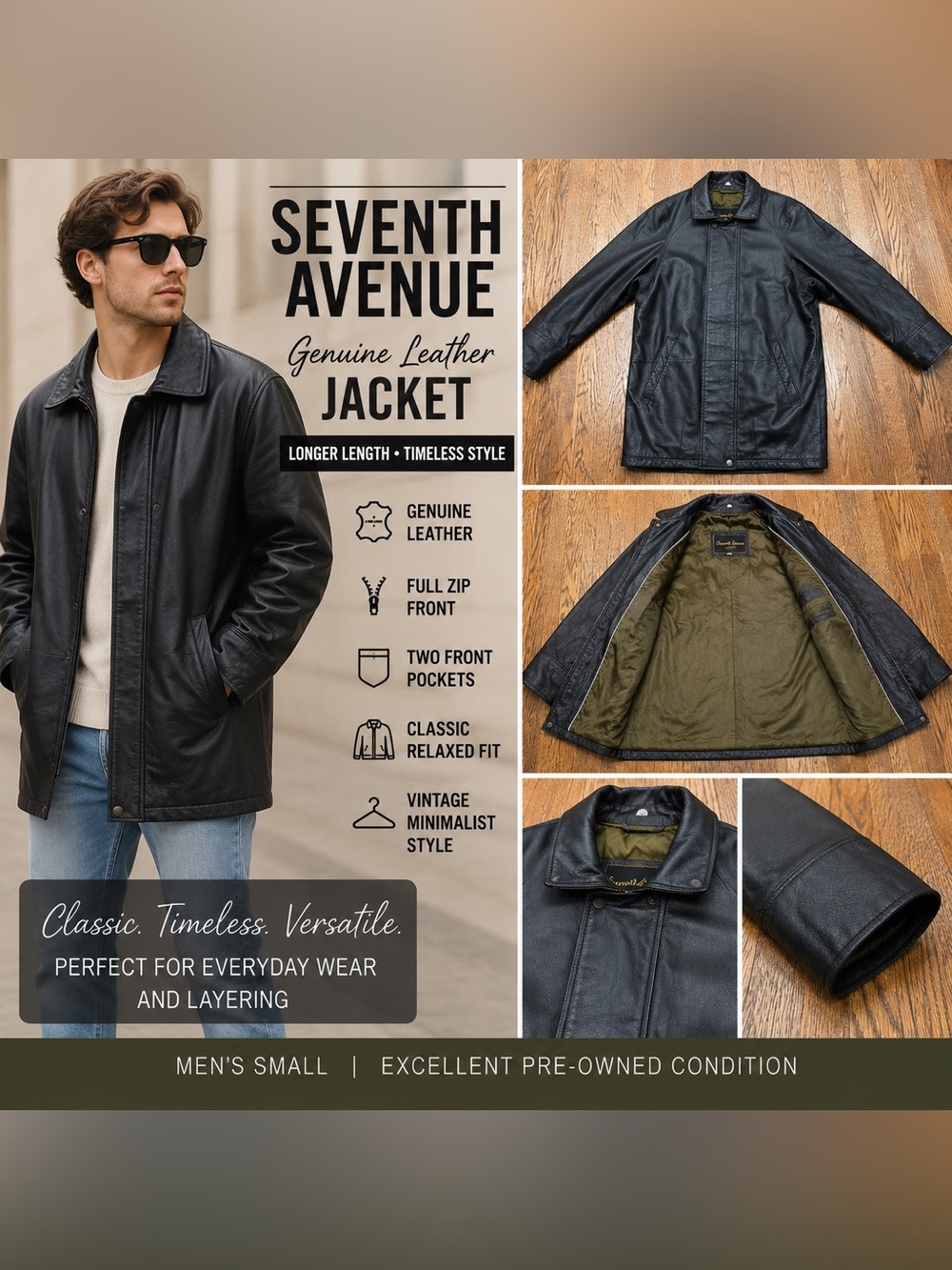 Seventh Avenue Black Leather Bomber Jacket - Men’s